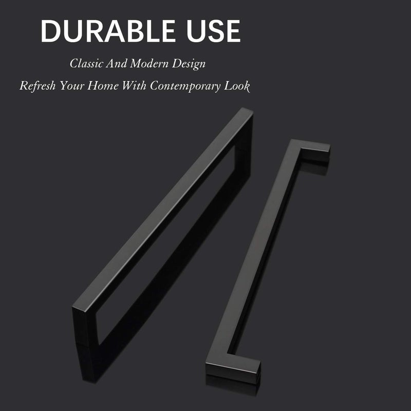 KNOBWELL 12 Pack Modern Kitchen Cabinet Handles 10 inch, Euro Style Square Black Cabinet Pulls Kitchen Cupboard Handles, Hole Centers 10", Overall Length 10-1/2" - Image 4